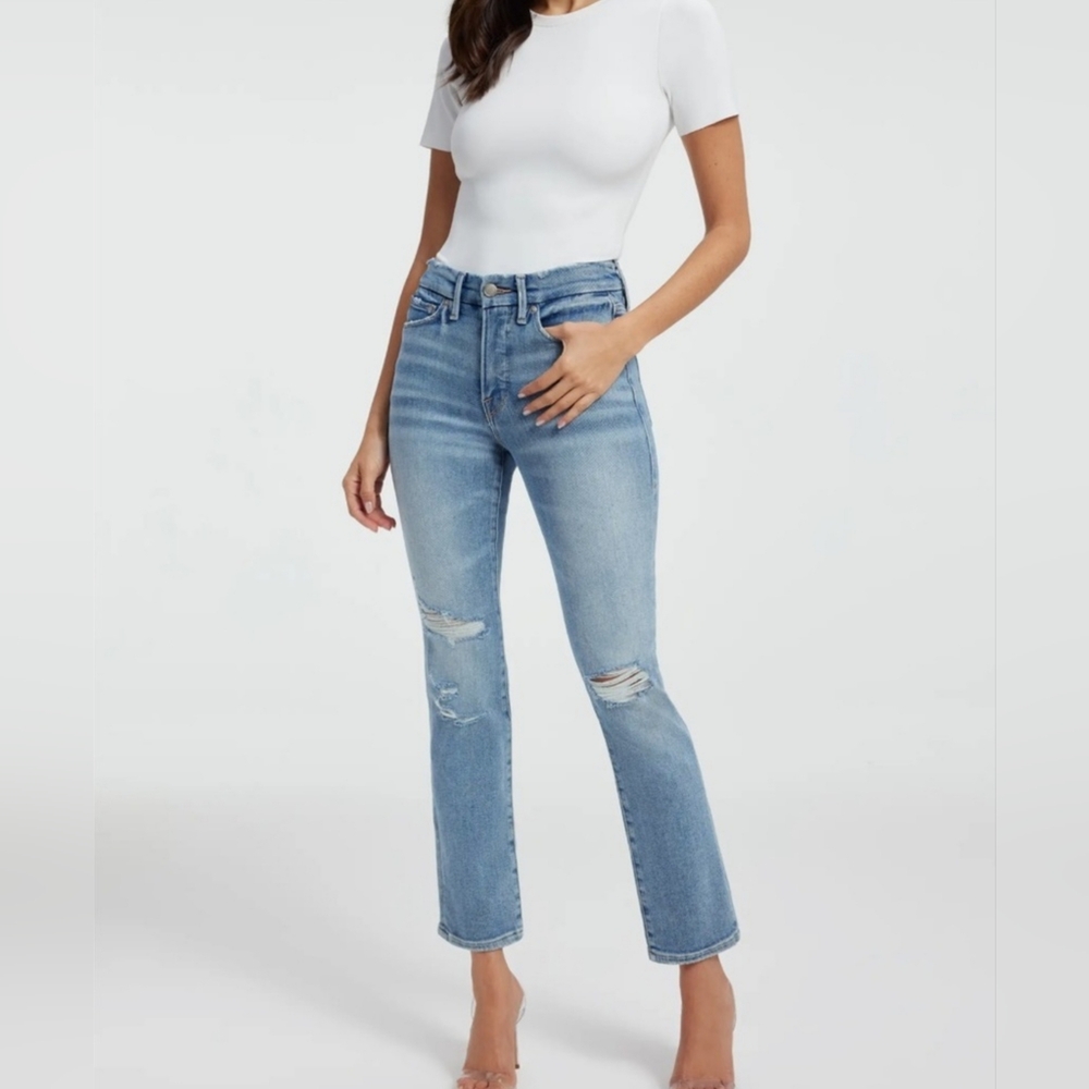 NWT Good American Good Legs Straight Jeans Indigo378- Sz 8/29- MSRP $145